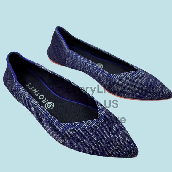 Rothy's The Point 10.5 Bright Blue Birdseye Pointed Toe Flats Shoes Retired - Picture 1 of 8